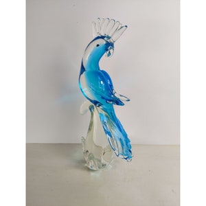 Vintage Murano Cockatoo Tropical Bird Figurine Blue
