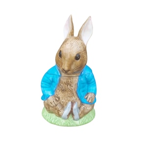 Vtg 13&quot; Peter Rabbit Cookie Jar Hand-Painted Blue Coat Grass