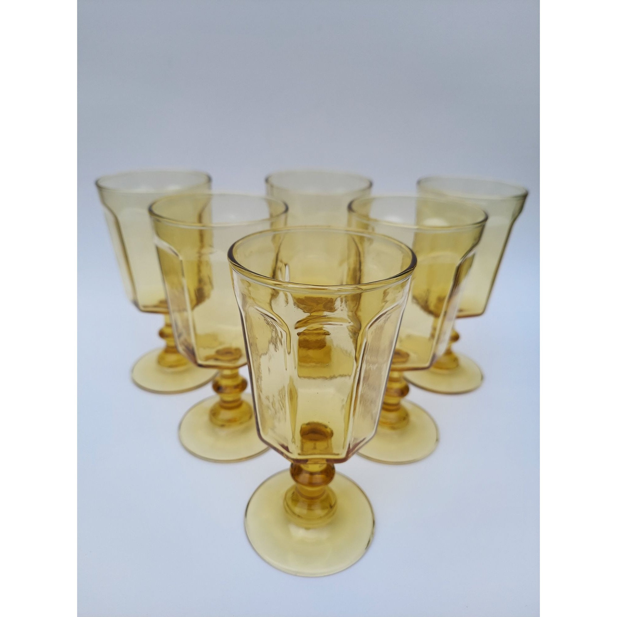 Set of 6 Handblown Recycled Glass Champagne Flutes in Yellow - Yellow  Strokes