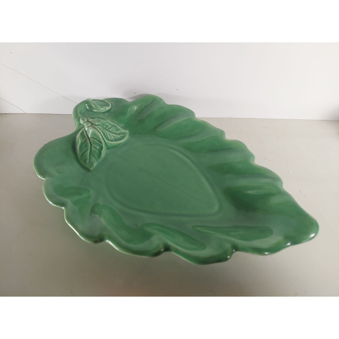 Pottery Guild Green Leaf Dish Etsy