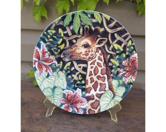 Fitz & Floyd exotische jungle 9 1/4" giraffe saladebord met label