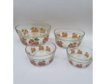 4 Vintage Glass Graduated Bowls Apple Design