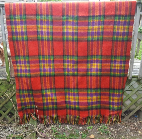 Heavy Felted Wool Plaid Blanket Reversible Etsy