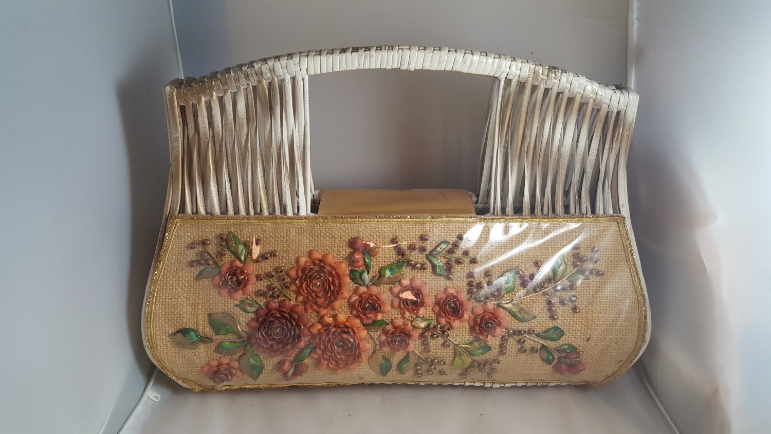 Vtg Straw World Floral Shell Design Purse - Etsy