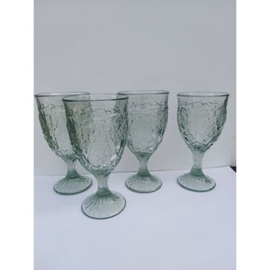 Nortiake Arbor Light Green 3 Iced Tea Goblets 7 1/4&quot; & 1 Water Goblet 7&quot;