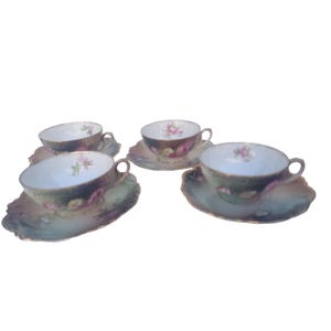 M Z Austria Porcelain Tea Cups & Saucers Set Of 4 Floral Design