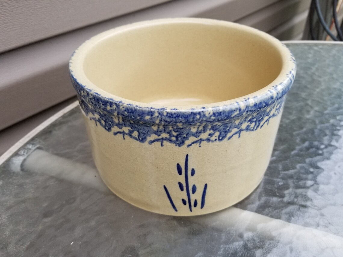 RRP Roseville Open Crock Blue Spongeware Design 3 Qt Etsy