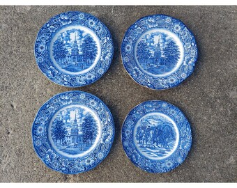 3 Liberty Blue Dinner Plates 1 Salad Plate Blue Transferware