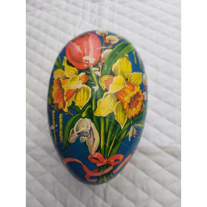 Vintage Paper Mache Egg Spring Flowers Daffodils Tulip Etsy