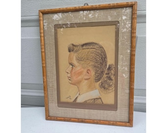 Vintage '56 Pastel Portrait of Girl w/ Ponytail