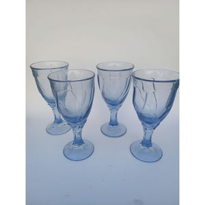 4 Vintage Noritake Sweet Swirl Light Blue Glass Water Goblets