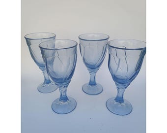 4 Vintage Noritake Sweet Swirl Light Blue Glass Water Goblets