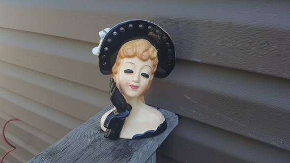 Napco Lady Head Vase S348a Black Goves Hat W Bow Etsy