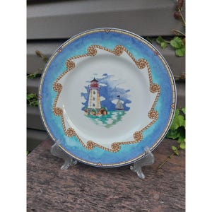 Fitz & Floyd Omnibus Shore Lights 10 5/8&quot; Dinner Plate Lighthouse Design Stoneware