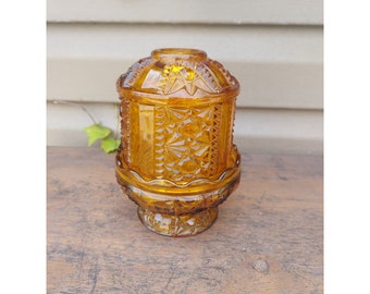 Indiana Glass Amber Stars & Bars Fairy Lamp