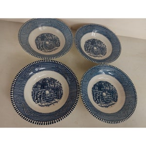 4 Royal China Currier & Ives 5 1/2&quot; Fruit Berry Bowls Old Farm Gate
