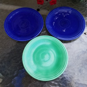 3 Vintage HLC Fiesta Bread Plates 2 Cobalt Blue & 1 Light Green