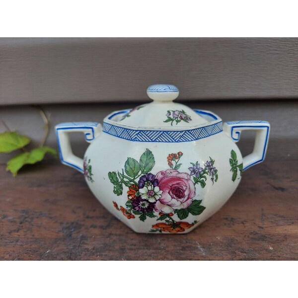 Royal Doulton RD113 Floral Antique Handled Lidded Sugar Bowl