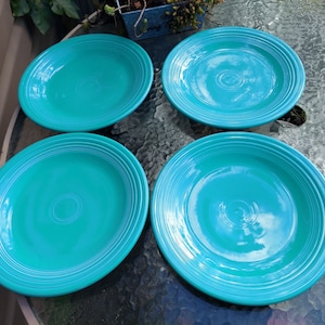 4 HLC Fiesta Turquoise 10 1/2&quot; Dinner Plates (New) 1988 Production