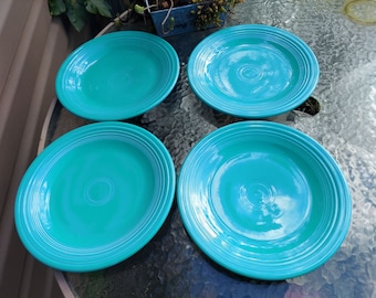 4 HLC Fiesta Turquoise 10 1/2&quot; Dinner Plates (New) 1988 Production