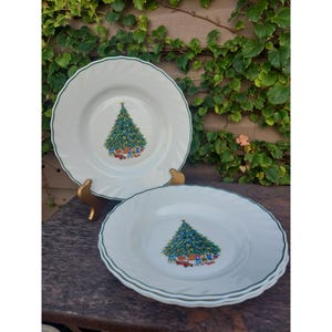 Salem Noël Porcelle 9&quot; Rimmed Soup Bowls Christmas Tree Design Set of 4