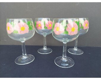 4 Franciscan Desert Rose 6 1/2&quot; Tall Hand-Painted Goblets 10 fl oz