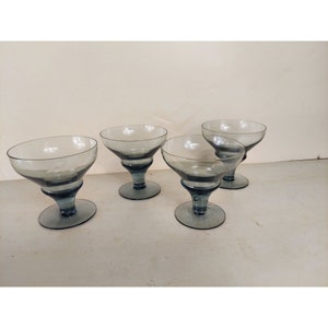 4 Bjorkshult Crystal Gray Champagne / Tall Sherbet Sweden Mid Century Modern