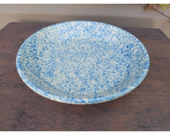 Friendship Pottery 9 1/2" Blue Spongeware Pie Plate Roseville, OH