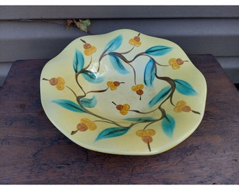 Hand-Painted Ceramic Fluted Bowl With Acorn Design By Gail Pittman