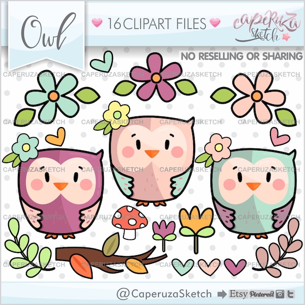 Owl Clipart, Owl Graphics, Autumn Clipart, COMMERCIAL USE, Autumn Graphics, Animal Clipart, Animal Graphics, Fall Clipart, Woodland Clipart