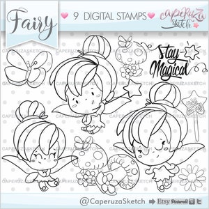 Fairy Stamps, Fairy Tale Stamps, Spring Fairy Stamps, Princess Stamp, Digital Stamp, Digistamp, COMMERCIAL USE, Coloring Page, Stamps