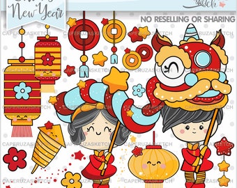 Chinese New Year Clipart, Chinese Clipart, COMMERCIAL USE, Chinese Clip Art, Chinese New Year Party, Celebration Clipart, New Year Clipart