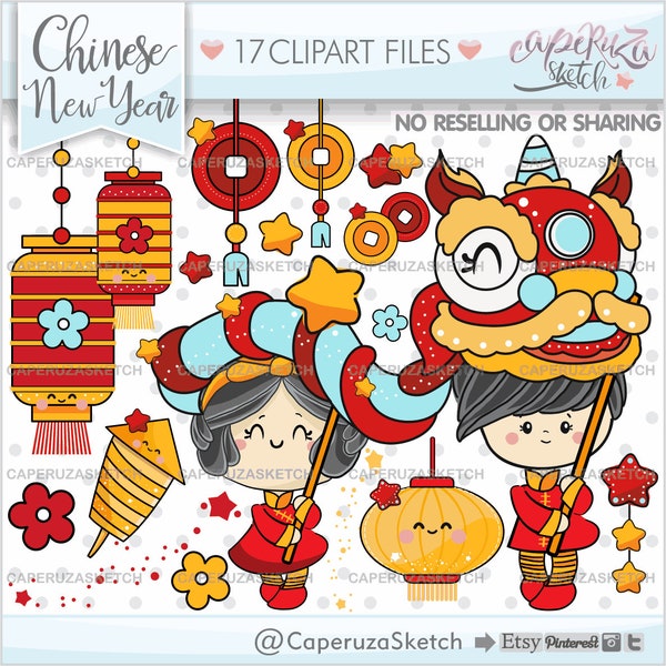 Chinese New Year Clipart, Chinese Clipart, COMMERCIAL USE, Chinese Clip Art, Chinese New Year Party, Celebration Clipart, New Year Clipart