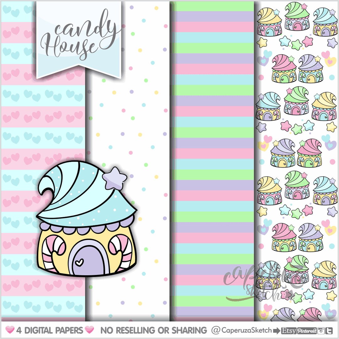 Candy Pattern, Gingerbread House Pattern, COMMERCIAL USE, Gingerbread Digital Paper, Sweet