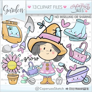 Cliparte de primavera, Cliparte de jardín, USO COMERCIAL, Clipart de herramientas de jardín, Cliparte de jardinería, Cliparte de jardín de primavera, Decoración de jardín, Primavera