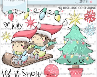 Clipart de Noël, Graphiques de Noël, Let It Snow, UTILISATION COMMERCIALE, Fête de Noël, Clipart d’arbre de Noël, Clipart de Noël, Clip Art