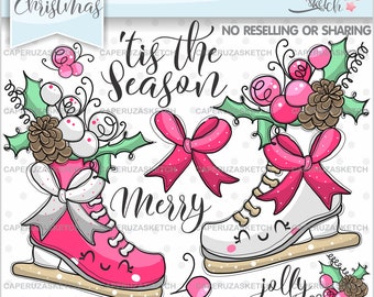 Christmas Clip Art, Christmas Graphics, COMMERCIAL USE, Christmas Ice Skate Clipart, Season Clipart, Winter Holiday Clipart, Ice Skate