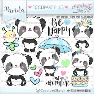 Panda Clipart, Panda Graphics, Panda Bear Clipart, COMMERCIAL USE, Panda Bear Graphics, Be Happy, Handrawn Clipart, Animal Clipart, Panda