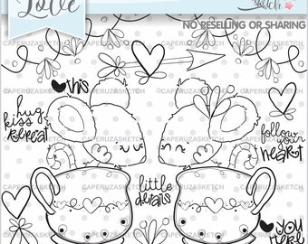 Love Stamps, Love Digistamps, Mouse Stamps, COMMERCIAL USE, Love Coloring Pages, Love Clip Art, Valentine's Day Stamps, Valentine Stamps