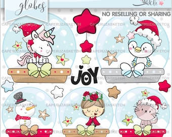 Clipart Christmas, Christmas Graphic, COMMERCIAL USE, Snow Globes, Winter Clipart, Christmas Party, Animal Clipart, Penguin Clipart, Unicorn