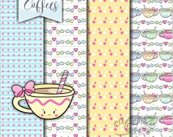 Coffee Digital Papers, Coffee Pattern, COMMERCIAL USE, Hot Chocolate Pattern, Beverage Pattern, Digital Paper Set, Digital Paper Pack