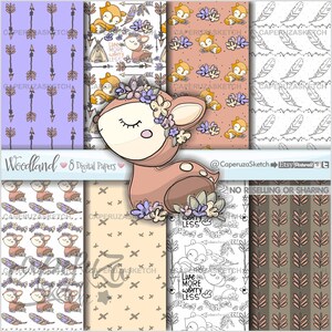 Woodland Digital Paper, Woodland ramettes de papier, motif Woodland, usage COMMERCIAL, forêt modèle, papier cerf, modèle Animal, motif renard