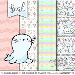 Seal Digital Paper, Seal Pattern, Ocean Pattern, COMMERCIAL USE ...