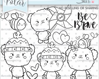 Polar Bear Stamps, Bear Stamps, Polar Bear Coloring Pages, COMMERCIAL USE, Bear Clipart, Bear Graphics, Digital Stamps, Animal Stamp, Winter