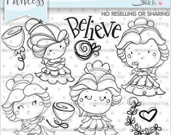 Princess Stamp, Princesses Stamp, COMMERCIAL USE, Princess Coloring Page, Princess Digital Stamp, Princess Digistamp