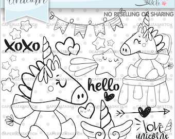 Unicorn Stamps, Love Unicorns, Unicorn Handrawn, COMMERCIAL USE, Digital Stamps, Line Art, DigiStamps, Coloring Page, Educational Stamps