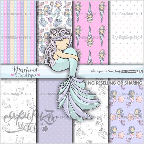 Mermaid Digital Paper Printable Paper Mermaid Pattern | Etsy