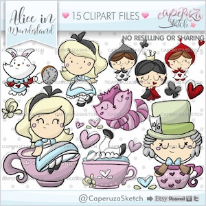 Alice in Wonderland Clipart, Alice in Wonderland Graphics, Alice Clipart, Cheshire Cat Clipart, COMMERCIAL USE, White Rabbit Clipart