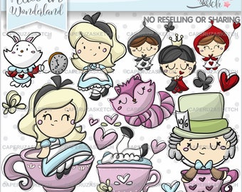 Alice in Wonderland Clipart, Alice in Wonderland Graphics, Alice Clipart, Cheshire Cat Clipart, COMMERCIAL USE, White Rabbit Clipart