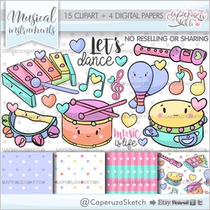 Clipart di strumenti musicali, Clipart musicali, Grafica musicale, USO COMMERCIALE, Grafica musicale, Clipart musicale, Festa musicale, Clipart orchestra